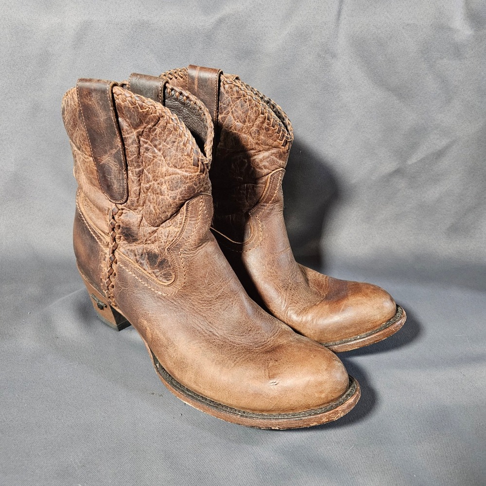 Lane Boots Plain Jane Leather Braided Western Ankle Booties Womens 10 LB0359A